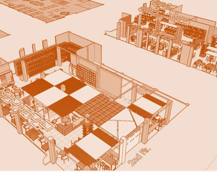 Isometric space-planning layout of an institutional facility